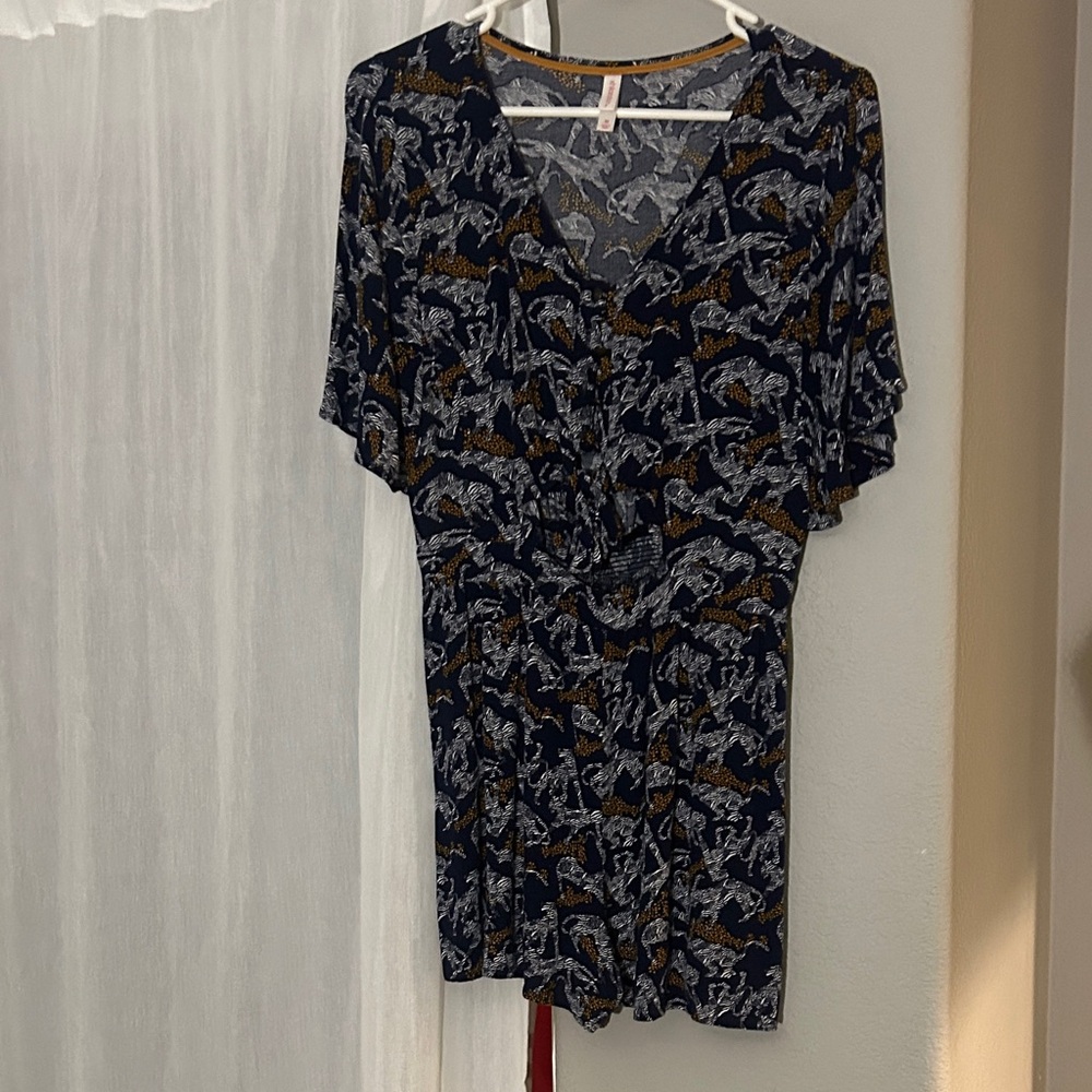 Xhilaration Navy and Brown Patterned Jumpsuit